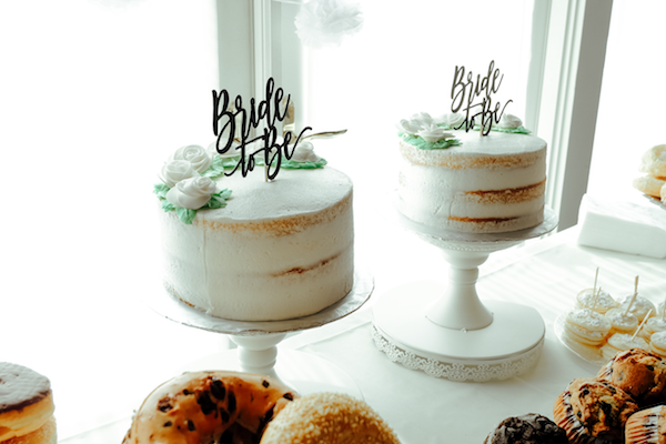 Bride-To-Be Cake Toppers on white naked cakes.