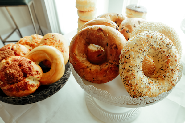 Tier trays of bagels for Bridal Party