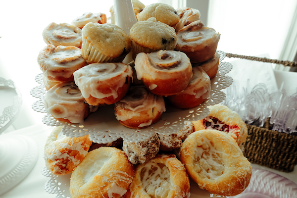 Tier trays full of Danishes for a Bridal Party